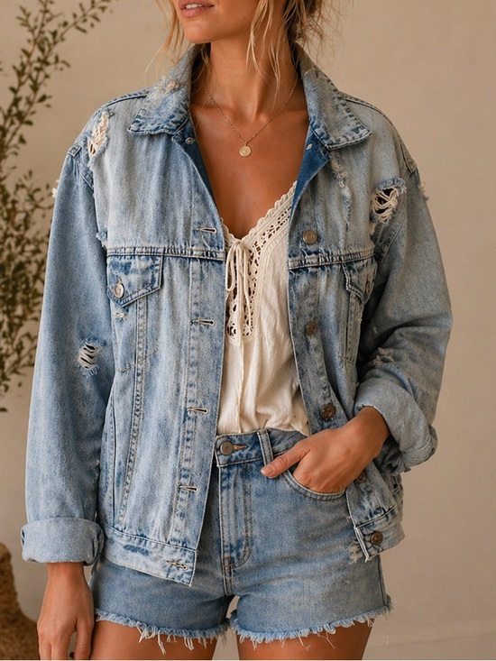 RSQ Jackets & Blazers - RSQ Light Wash Distressed Denim Jean Jacket size XS